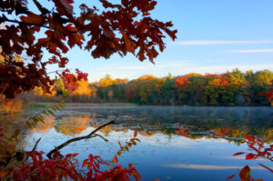 Image of Kingsbury Pond in the fall.