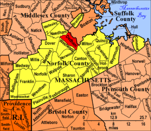 Map of Norfolk County and Dedham