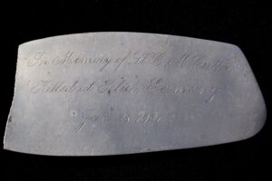 Tip of Lt. Cutler's airplane propeller with engraving