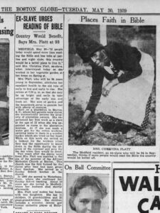 Newspaper article with picture of Black Woman (Tinah) kneeling in garden.