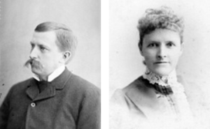 Portrait of middle aged man on left and middle aged woman on right
