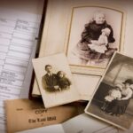 collage of old photos and genealogy chart