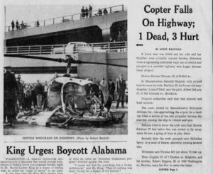 Newspaper clipping with pictures of helicopter crash