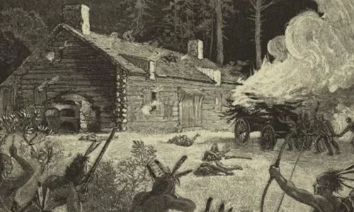 Native americans attacking a settlement